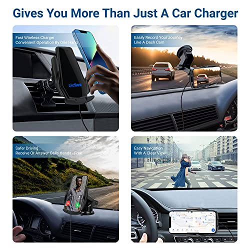 15W Wireless Car Charger - zicBee Qi Fast Charging Auto Clamping Phone Holder for iPhone 15 14 13 12 11 Mini/Pro/XR/X/Xs/SE/8 Plus, Samsung S23/S22/S21, Other Qi Phones with Screen Size Under 6.5 in