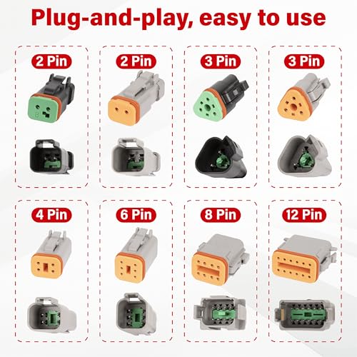 Deutsch DT 6 Pin Grey Male Female Wiring Harness Connector 2 Kits, 16 AWG - color: 2 Sets-Grey, size: 6Pin