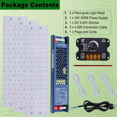3-Pack Panel Full Spectrum LED Plant Grow Light Kit | 0-100% Dimmable 1260 LEDs 24V 3X60W Cuttable Flexible Self-adhesive Grow Lights for Indoor Plants, Seedlings Veg Flower - size: 1.64FT X 3