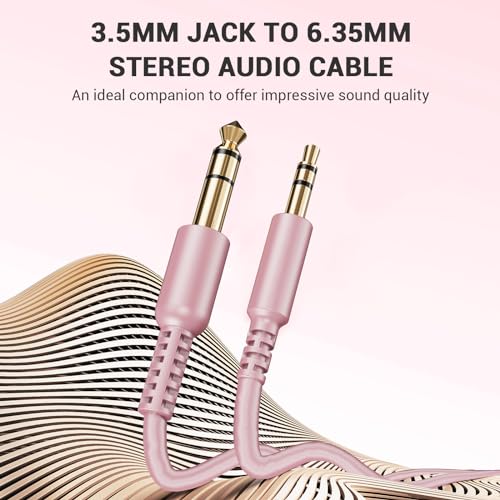 OneOdio 6.35mm to 3.5mm 6.6-9.8FT Stereo Adapter Cable Compatible with AMPs, Electronic Keyboards, Mixers, Guitars and Pro10/Pro30/Pro50 Headphones of OneOdio- Rose Gold - color: Rose Gold