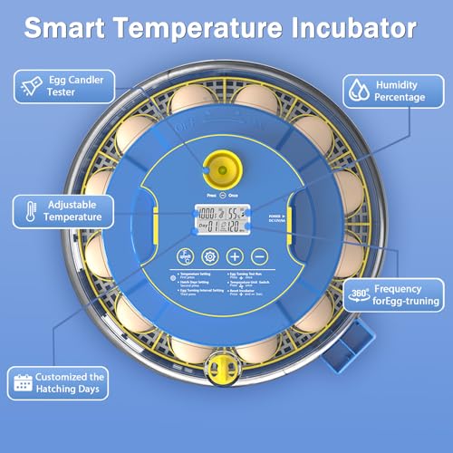 18-36 Eggs Incubators for Hatching Eggs with Automatic Egg Turning and Humidity Control, for Chicken, Duck, Quail, Goose, Parrot Eggs - 360° View for Farm, Classroom, Home Use