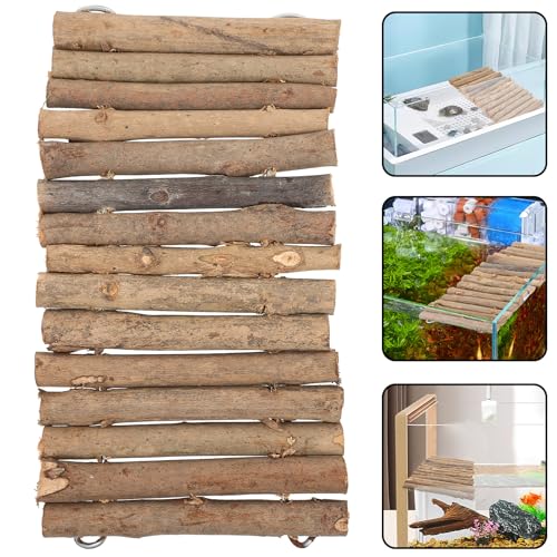 FRCOLOR Wooden Turtle Hideout and Reptile Cave with Stick DIY Terrarium Shelter for Pet Reptiles Climbing Platform Ornament