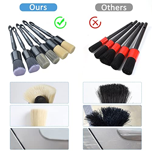 MVEQRRN 6 Pcs Car Detailing Brush Set, Boars Hair & Soft Cleaning Brushes - color: 6pcs car detailing brush set (AS PICTURES)