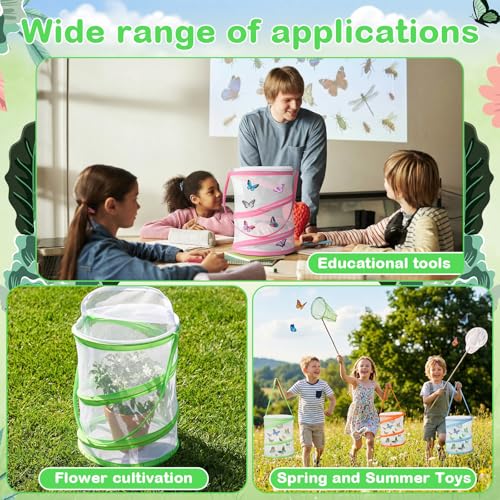 Sherr 6 Pack Butterfly Habitat Cage, 9"x11" Pop-up Mesh Butterfly Net Terrarium, Reusable Caterpillar Raising Kit, Portable Bug Catcher Enclosure for Transporting and Raising Critter (5 Mixed) - color: 5 Mixed