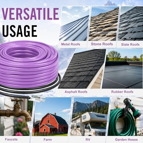 150FT Heat Tape for Water Pipes Roof and Gutters Heating Cable with 6ft Lighted Plug - style: 150 Feet