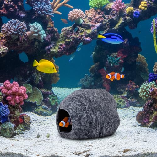 MiOYOOW Aquarium Hideaway Rock, Resin Magnetic Fish Hideout Rocks Fish Tank Hiding Rock House for Betta Shrimp Reptiles Landscape Ornament - color: Red