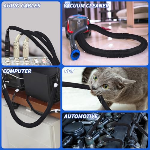 15ft - 3/4in Split Braided Sleeve Cable Management, Self-Wrapping - size: 3/4inx15ft