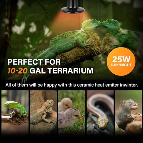 Simple Deluxe 25W Ceramic Heat Emitter Reptile Heat Lamp Bulb No Light Emitting Brooder Coop Heater for Amphibian Pet & Incubating Chicken, 4 Pack - size: 25 Watts (Pack of 2)