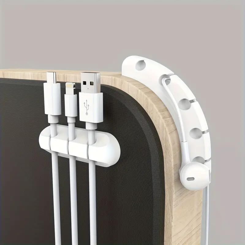 3-Pack Multifunctional Cable Organizers with 5 Slots | Durable USB Wire Management Clips for Home, Office, and Car -White - color: White