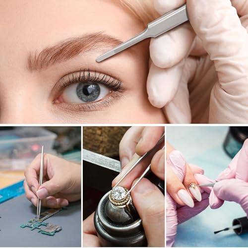 Precision Tweezer, Upgraded Professional Flat Tip Round, High-end Stainless Steel Tweezers for Craft, Electronics, Laboratory Work, Also Great Precision for Hair and Ingrown Hair Removal - style: Flat Tip Round (4.72in)