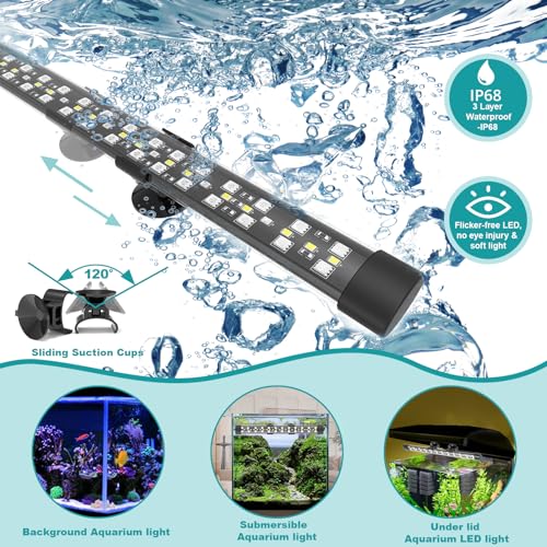 SEAOURA Submersible Aquarium Light for 28 to 54 Inch Fish Tank, 24/7 Cycle Fish Tank Light with Timer, Aquarium Plant Light with Full Spectrum+7 Single Colors, Auto On/Off, Adjustable Brightness - size: 26.8 Inch length