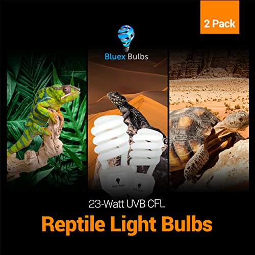 2 Pack 23-Watt Reptile Bulb Desert UVA UVB Light - 10.0 UVB Reptile Light - Compact Florescent Terrarium Bulb Suitable for Desert Reptiles Lizards Bearded Dragons Tortoises CFL UVB Bulb (23 Watt 10.0) - style: UVB 10.0 - 23W