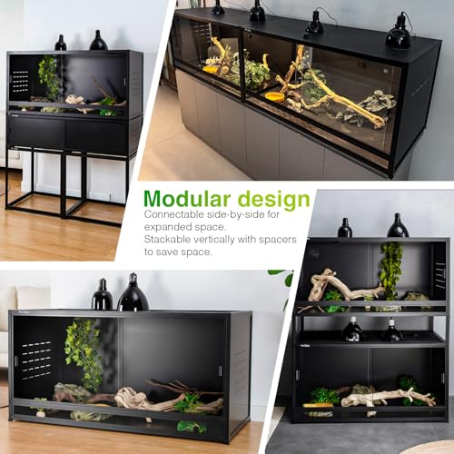 PVC Reptile Enclosure 48"x24"x24" Space Efficient Reptile Terrarium 120 Gallon Large Tank for Bearded Dragon Lizard Snake, Wide Breeding Vivarium Area with Sliding Glass Doors Combination Lock - size: Two 48x24x24''-120 Gallon with Kit