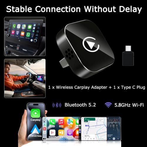 Wireless CarPlay Adapter 2026 Upgraded,CarPlay & Android Auto 2-in-1, Mini USB Design for Cars with Wired CarPlay,Fast Auto-Connect,Plug & Play,for iOS 10+, Android 11+(with ventilation holes)