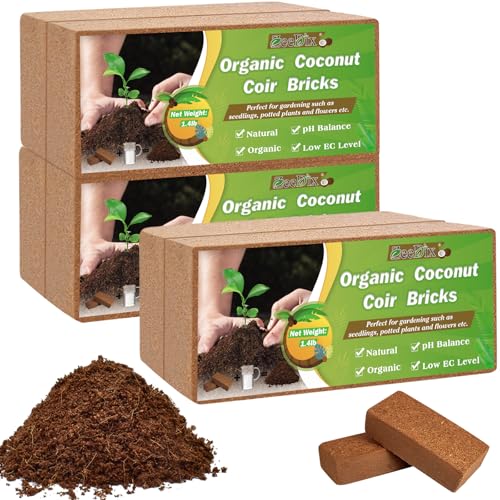 ZeeDix 6 Pcs Coco Coir Brick for Plants, 100% Organic Coconut Coir Bricks with Low EC and pH Balance, Compressed Coconut Husk Bricks for Gardening, Planting, Organic Potting Soil, High Water Retention - size: 6pcs
