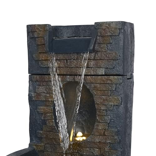 Alpine Corporation TZL398 40" Stone Wall Cascading Fountain with LED Lights, Elegant Outdoor Water Feature for Garden, Patio, Backyard & Home Decor, Relaxing Waterfall Fountain, Gray - style: 40"H - Gray Stone Wall w/ LEDs