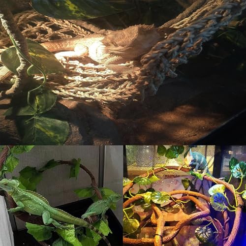5 PCS Tank Accessories for Bearded Dragon Include Resin Classical Castle Reptile Climb Habitat Decor Hanging Jungle Vines Flexible Leaves Climbing Decor for Lizard Gecko Chameleon Spider