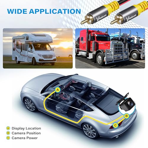 Backup Camera RCA Video Cable Kits,20 FT Car Reverse Rear View Camera Video Extension Cord with Detection Wire, Female-to-Female Coupler for Car AV Reversing Camera, CCTV, DVD, TV Box, RV, Truck, Bus - size: 20 FT