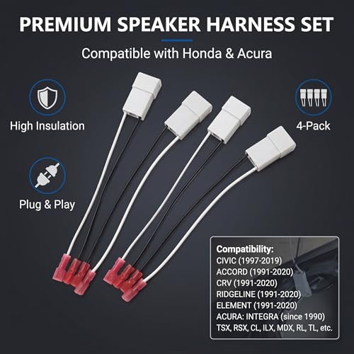 4 PCS Car Speaker Connector Harnesses, 72-7800 2 Pin Audio Modification Adapter, Plug and Play Door Speaker Harness, Compatible with Select Vehicle Models (Gray)