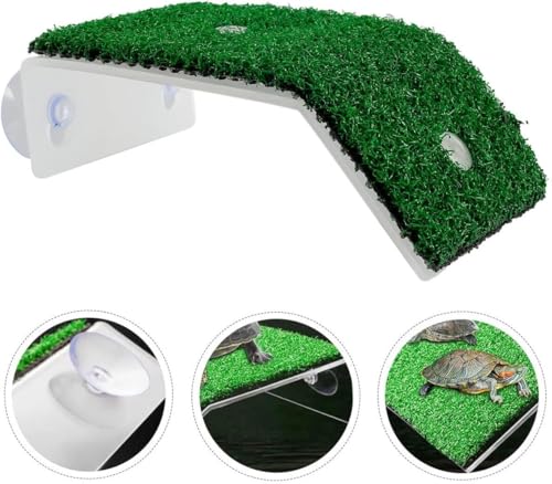 Turtle Basking Platform Lawn Resting Basking Platform Simulation Grass Ramps Tortoise Habitat Terrace Turtle Tank Accessories - size: M