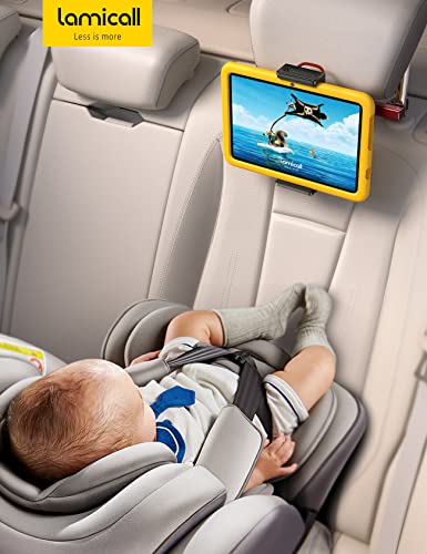 Lamicall Car Tablet Mount Headrest Holder, Kids Friendly Travel iPad Clamp - color: Red