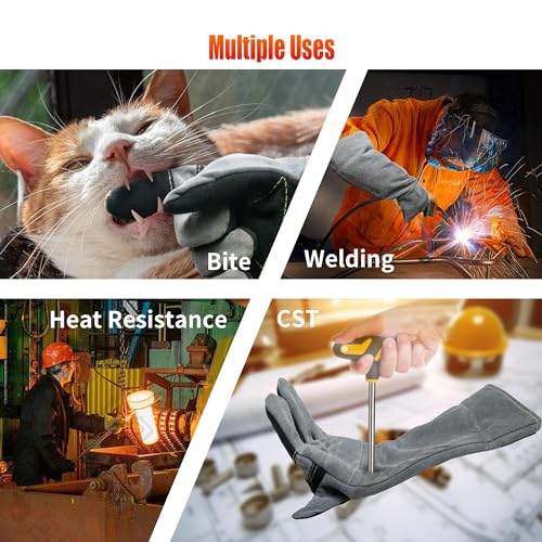 Long Welding Gloves 23.6 Inches 932℉,Heat/Fire Resistant Leather For Mig, Tig, Stick, Forge, BBQ, Grill, Fireplace - color: 23.6in Grey