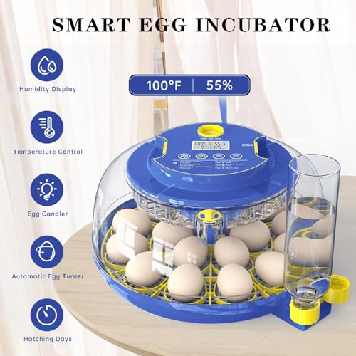 Incubators for Hatching Eggs, 18-Egg Incubator with Automatic Egg Turning and Humidity Control, Egg Candler, External Water Filling, Incubator for Chicken Eggs