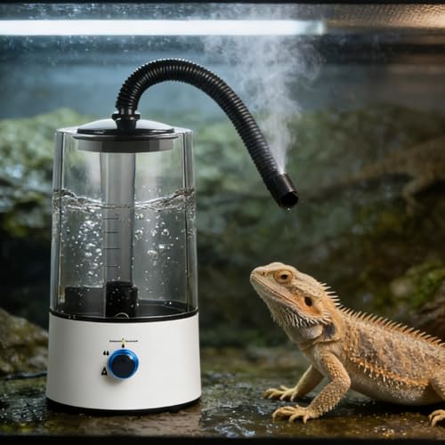 Reptile Fogger, 135 fl oz / 4 L, Black & White Mister, Customizable Mist, Quiet Fog Machine, Stretchable Tube, Top-Fill Humidifier for Chameleon Lizard Tortoise