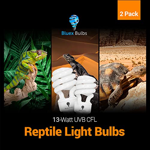 2 Pack 13-Watt Reptile Bulb Desert UVA UVB Light - 10.0 UVB Reptile Light - Compact Florescent Terrarium Bulb Suitable for Desert Reptiles Lizards Bearded Dragons Tortoises CFL UVB Bulb (13 Watt 10.0) - style: UVB 10-0