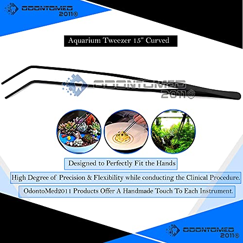 Extra Long Aquarium Tweezers Stainless Steel Tweezer Carbonation Protection Coating Against Rust Reptiles Feeding Tongs for Aquatic Plants Lizards Spider Snakes - 15 inch, Black Curved