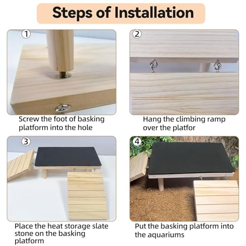 Bearded Dragon Basking Platform with Climbing Ramp,Leopard Gecko Basking Platform with Slate Stone,Reptile Basking Rock Hide Cave Climbing Accessories for Turtle,Snake,Lizard(11.8×7.9×4.7IN) - size: L - 11.8"D x 7.9"W x 4.7"H