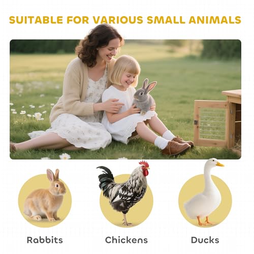 PawHut 59" Outdoor Rabbit Hutch Playpen, Wooden Tortoise House Habitat, Bunny Cage with Run and Enclosed Cover, for Rabbits, Chickens, Ducks, Indoor, Dark Brown
