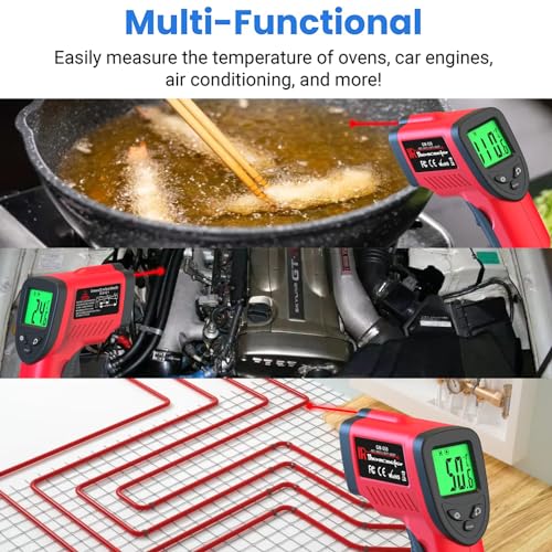DEASOMIYE Infrared Thermometer Gun, -58℉~1022℉ Laser Thermometer Temperature Gun, Non Contact IR Temp Gun with Adjustable Emissivity for Cooking,BBQ,Fridge,Grill,Pizza Oven,HVAC,Engine(Not for Human) - color: Red