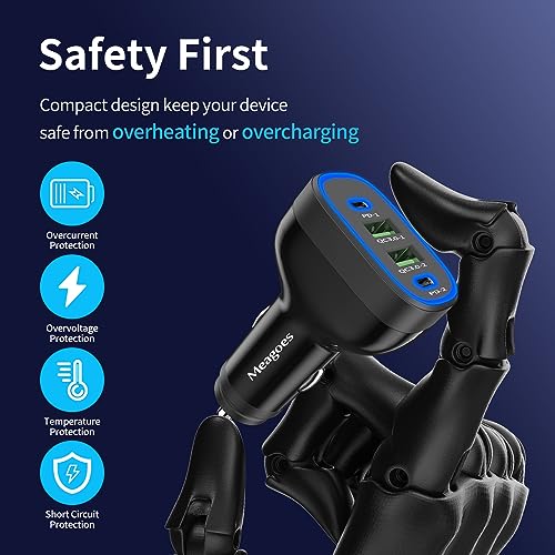 90W 4 Ports USB C Super Fast Car Charger for iPhone 17/Android Car Adapter