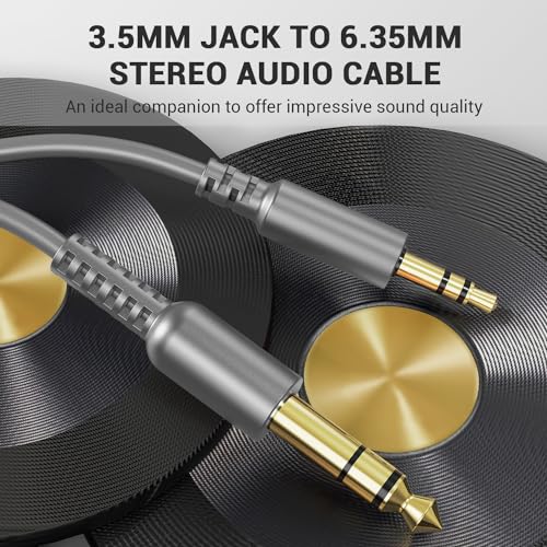 OneOdio 6.35mm to 3.5mm 6.6-9.8FT Stereo Adapter Cable Compatible with AMPs, Electronic Keyboards, Mixers, Guitars and Pro10/Pro30/Pro50 Headphones of OneOdio-Gray - color: Grey
