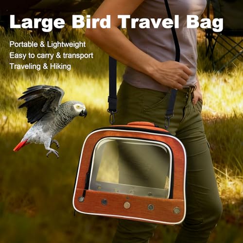 halinfer Large Bird Carrier Cage, Portable Bird Carrying Bag with Metal Tray and Grate to Transport Medium and Large Birds Like African Grey, Long Tail Cockatiel and Parrot - color: Orange