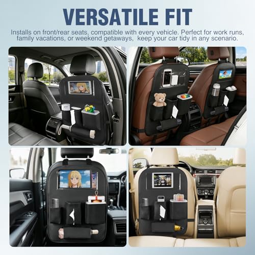 Nilight Car Seat Back Organizer 2PCS Black PU Leather Universal - color: Black Leather w/Bucket-2Pcs Long Size