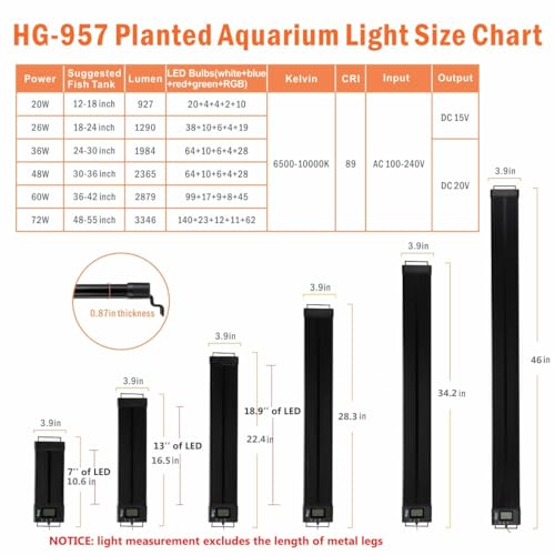 hygger Auto On Off LED Small Aquarium Light 12-17 Inches Dimmable 7 Colors Full Spectrum Fish Tank Light Fixture for Freshwater Planted Tank Build in Timer Daylight Moonlight & DIY Mode - size: 12"-17"
