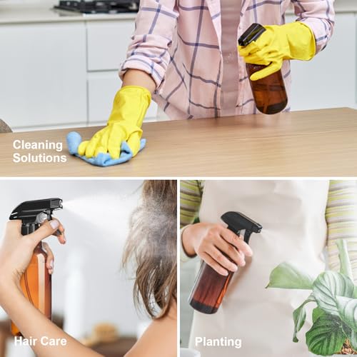 Uineko Spray Bottles 2-Pack, 10 Oz, Mist & Stream, Heavy Duty Spraying Empty Water Sprayer Bottle, BPA Free Plastic Refillable Containers for Cleaning Solutions, Plants, Hair, Essential Oils (Amber) - style: Amber