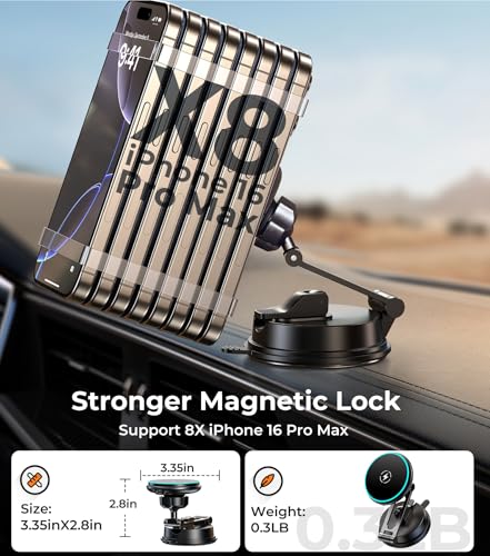 Certified Qi2 Car Phone Mount Charger for MagSafe, 360° Adjustable & Folding Arm, Universal Dashboard Windshield Mirror Screen Magnetic Holder for Tesla Model 3/Y Accessories & iPhone 17/16/15 Pro Max - size: Dash+Screen+Qi2 Charger