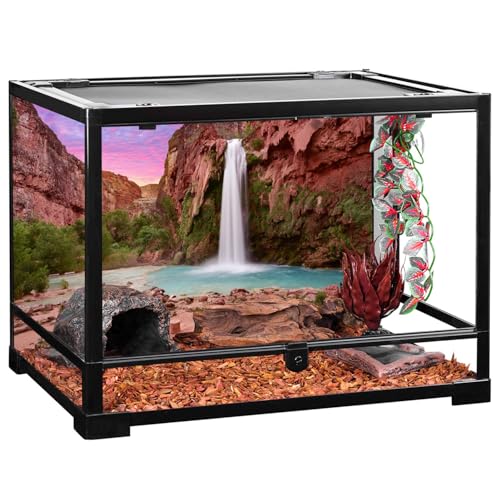 AWERT 72x24 inches Reptile Habitat Background Sunset Mountain Waterfall Terrarium Background Durable Polyester Background - size: 72x24in/180x60cm