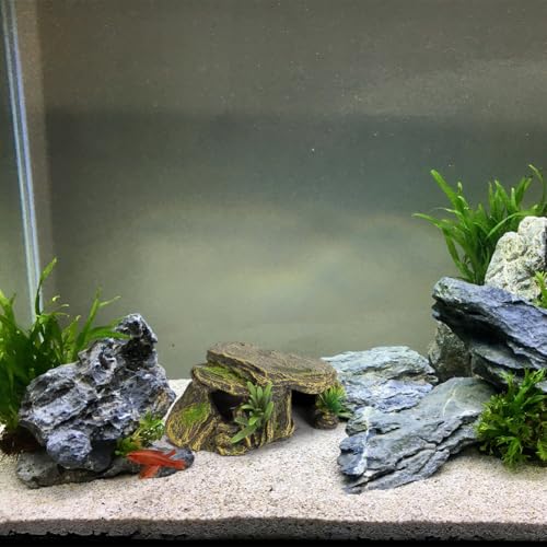 Reptile Rock Hide Cave, Aquarium Small Terrarium Hideouts Turtle Resin Habitat Basking Platform Lizard Hiding Hideaway Shelter Spiders Frog Amphibians Bearded Dragon Tank Snakes Tortoise Betta Shrimp