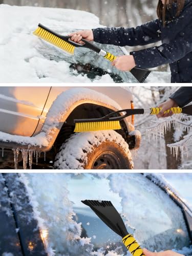 MIKKUPPA 27" Snow Brush and Ice Scrapers for Car Windshield, Yellow - color: Yellow