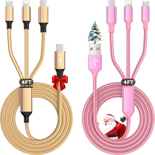 USB A/C Multi Charger Cable,3 in 1 Charging Cable for Multiple Devices - color: Pink+Gold