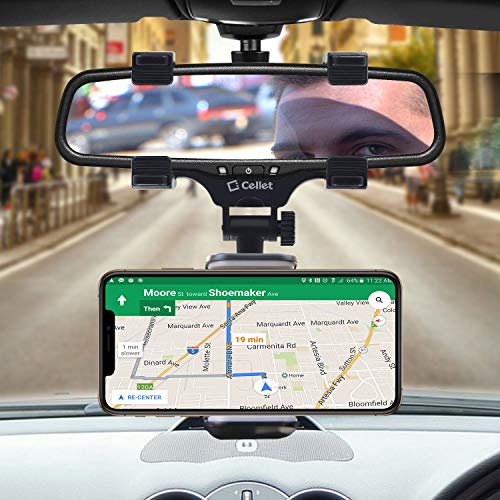 Cellet Vehicle Rear View Mirror Phone Holder Mount Universal Smartphone Cradle Compatible to Apple iPhone, Samsung Galaxy Smartphones, Google Pixel, Moto, Google Map GPS Navigation, Dash Cam Mount - style: Style 4