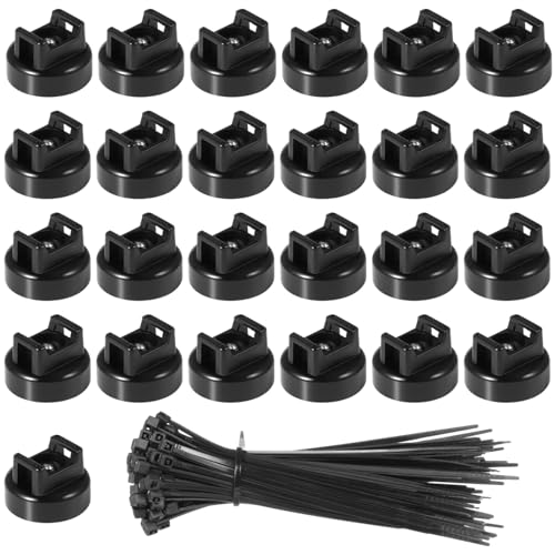 Magnetic Cable Zip Tie Mounts, 25 Pcs Magnets with 100 Pcs Cable Zip Ties, Multipurpose Magnetic Cables Holder for Cables Management, Wire Management Bases - color: Black