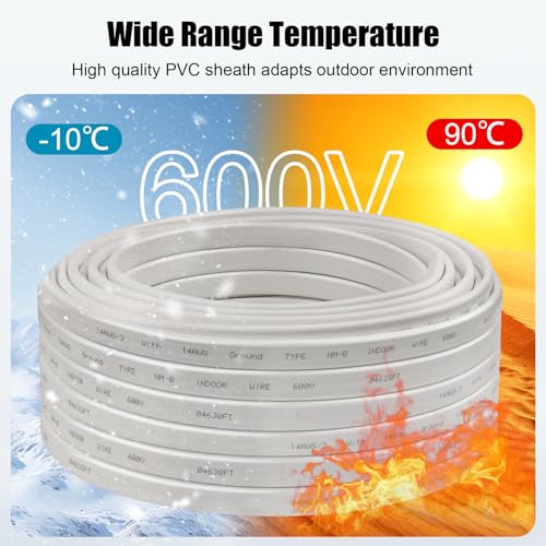 14/3 Wire with Ground - 15FT 14 Gauge NM-B Non-Metallic Sheathed Cable 100% Pure Copper 14 AWG 3 Conductor Residential Indoor Wire for Outlets, Switches, Other Loads and Lighting Wiring Projects etc. - size: 15FT, style: 14AWG/3