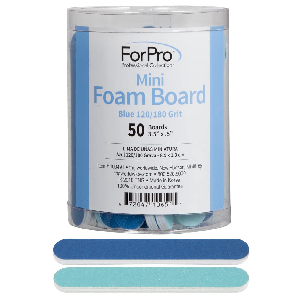 Forpro Mini Foam Board, Blue, 120/180 Grit, Double-Sided Manicure Nail File, 3.5 L X .5 W, 50-Count