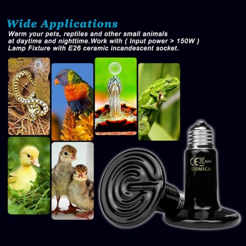 DOMICA 150W 2 Pack Reptile Heat Bulb, Beared Dragon Ceramic Heat Emitter, E26 No Light Night Use Heater Bulbs for Turtle, Lizard, Snake, Amphibians, Pet Brooder Coop Chicken (150W-Large Tank) - color: 150w-large Tank
