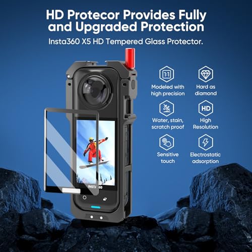 6-in-1 Accessories Kit for Insta360 X5, Included Insta 360 X5 Premium Lens Guard, Metal Protective Case, 2 Pack of Tempered Glass Film Screen Protector, Silicone Protective Cover Bundle Kit